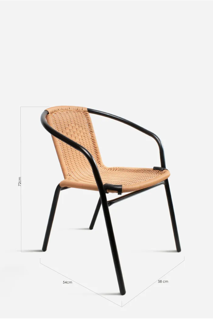 Silla de Metal con Asiento de Mimbre Natural