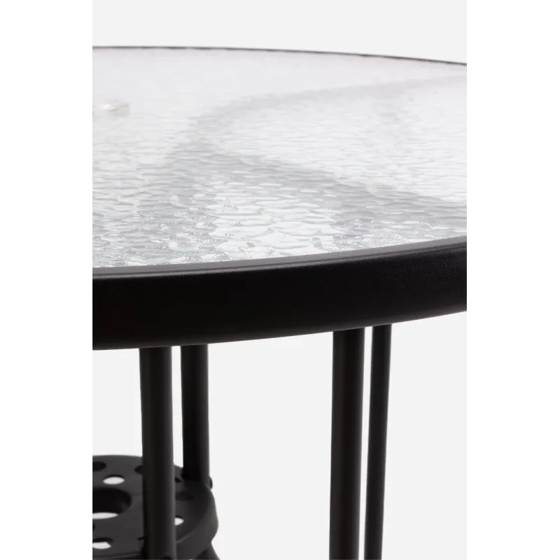 Mesa de Metal Negra─ Base Cristal D.90x70 cm