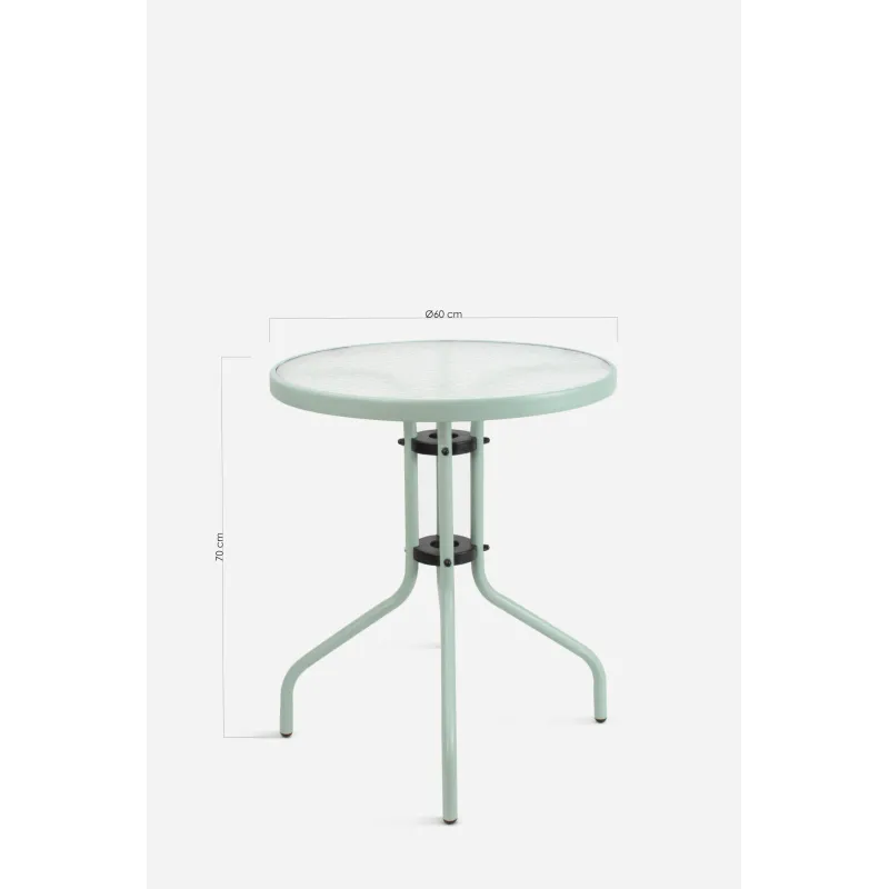 Mesa de Jardín Redonda de Metal con Base de Cristal - Varios Colores