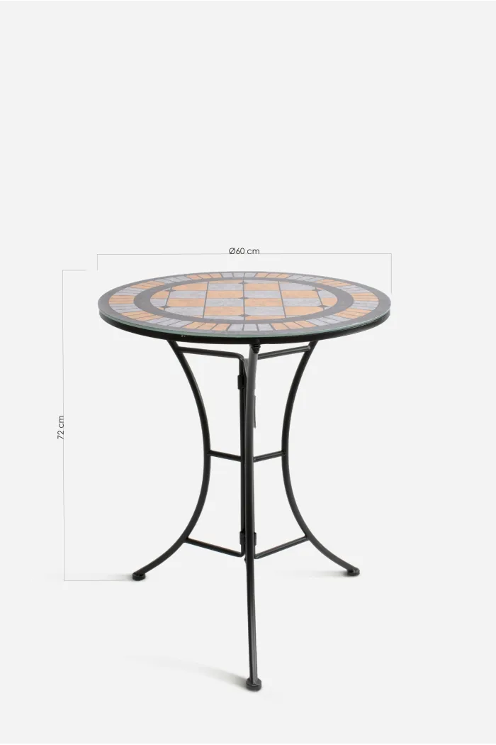 MESA HIERRO Y MOSAICO PIEDRA D.60X72 CM