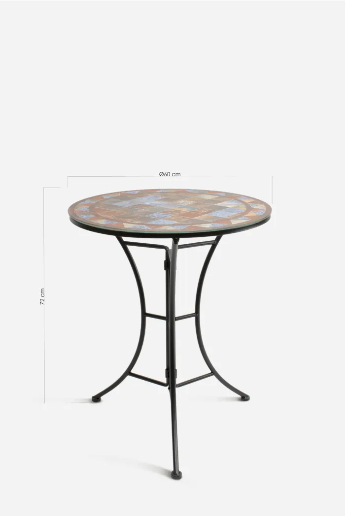 MESA HIERRO Y MOSAICO PIEDRA D.60X72 CM
