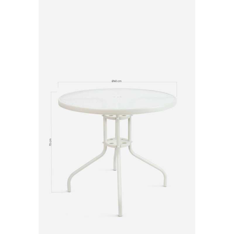 Mesa de Jardín de Metal y Cristal Ø80 x 70cm - 3 Colores