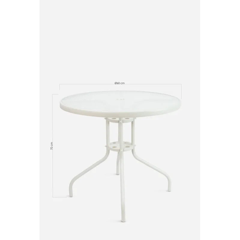 Mesa de Jardín de Metal y Cristal Ø80 x 70cm - 3 Colores