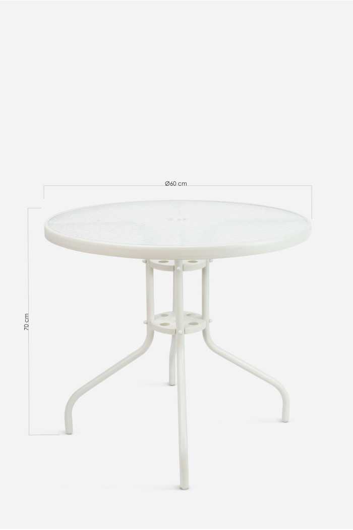 Mesa de Jardín de Metal y Cristal Ø80 x 70cm - 3 Colores