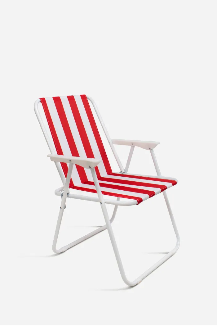 Silla de Playa Plegable - Rayas Rojas y Blancas - Metal 58x50x75 cm - Ideal para Playa, Piscina y Camping