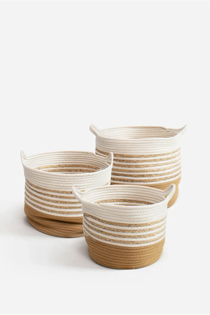 Set de 3 Cestos de Cuerda-Algodón Con Asas