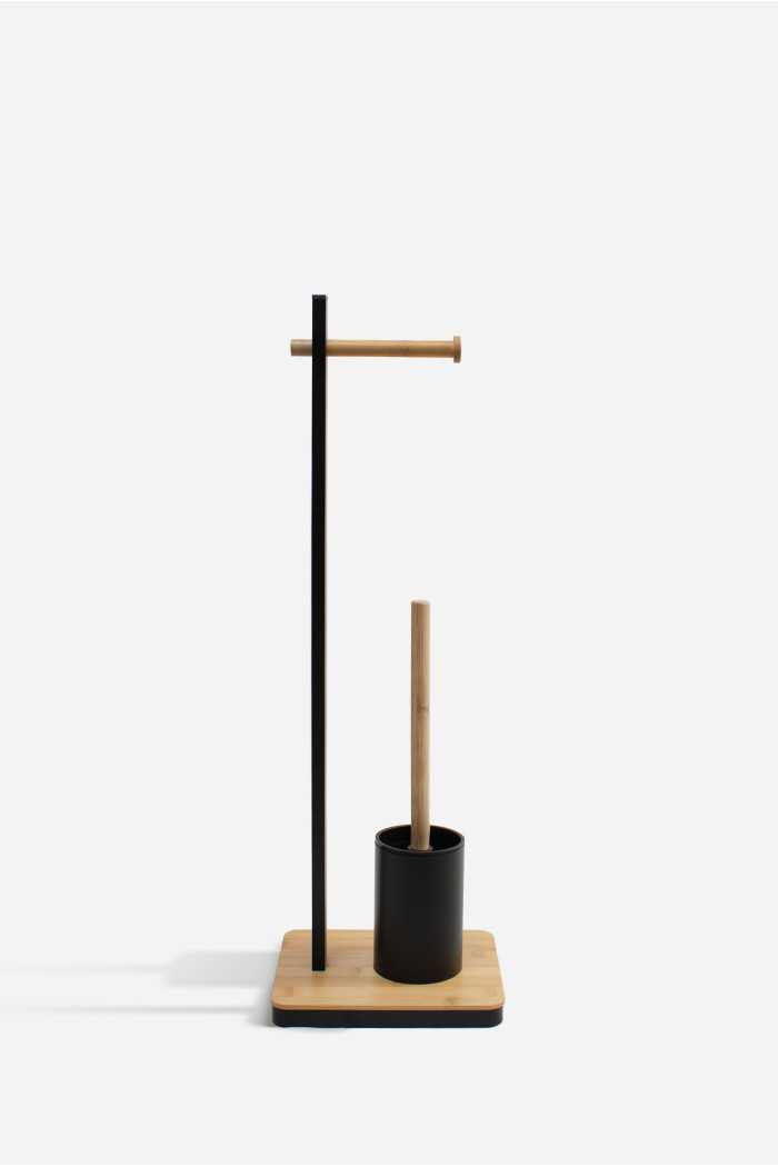 Portarrollos y Escobillero de Metal y Bambú─ 18X22X66 cm