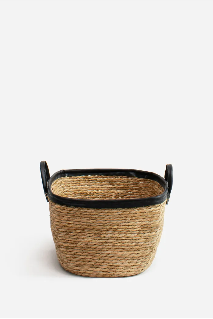 Set de 3 Cestos de Cuerda de Enea con Asas Negras