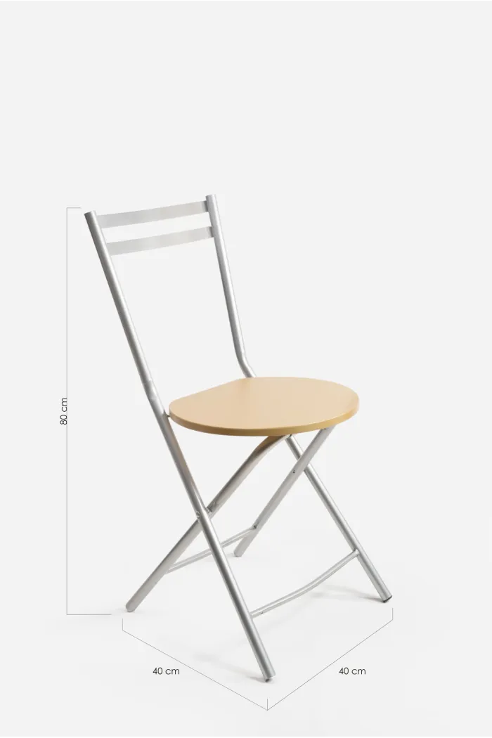 Silla de metal plegable con asiento de madera