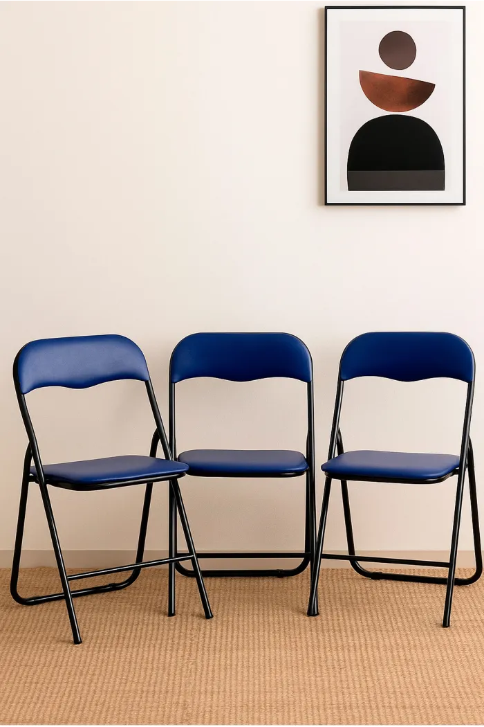 Silla de Metal Plegable Acolchada - 44 x 46 x 79 cm - Azul