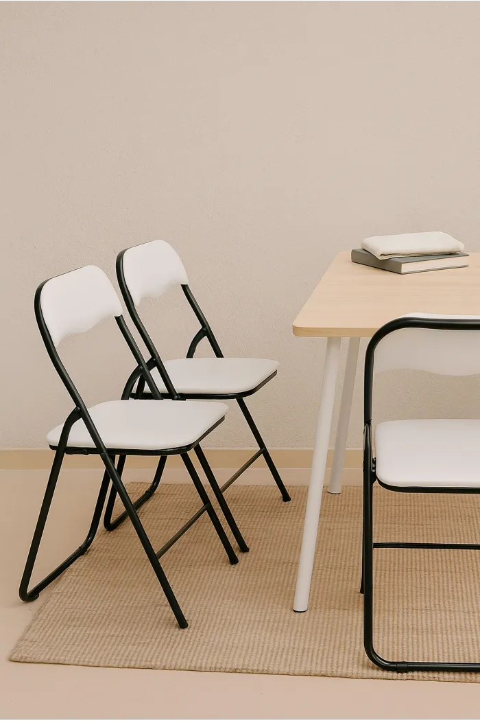 Silla de Metal Plegable Acolchada - 44 x 46 x 79 cm - Blanca