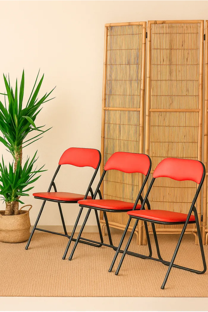 Silla de Metal Plegable Acolchada - 44 x 46 x 79 cm - Rojo