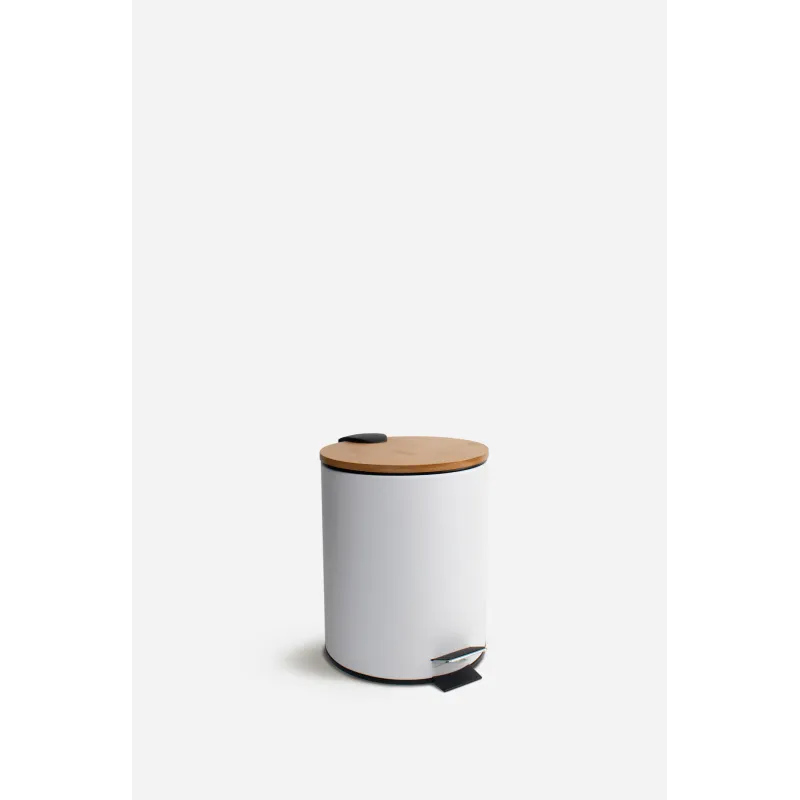 Papelera de Metal con Tapa de Bambú y Pedal – 3L (Ø17 x 23 cm)