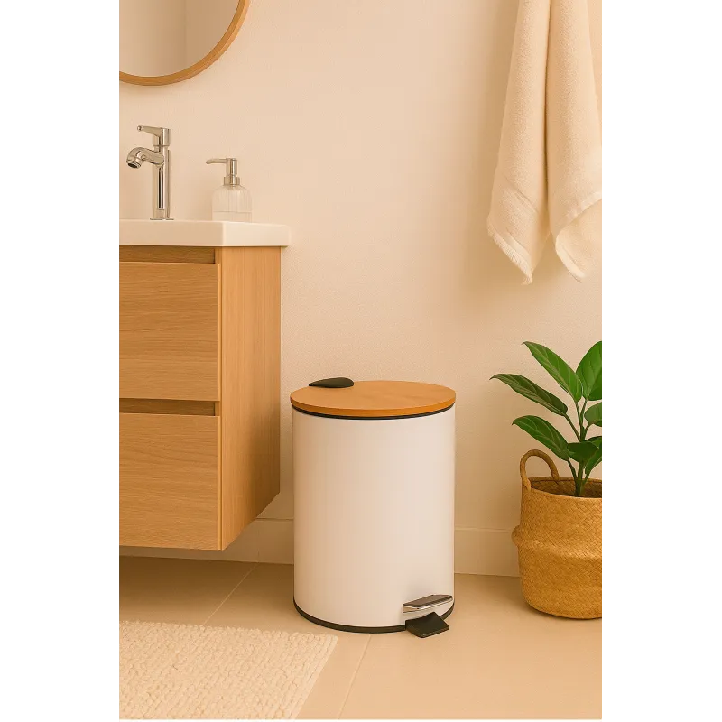Papelera de Metal con Tapa de Bambú y Pedal – 3L (Ø17 x 23 cm)