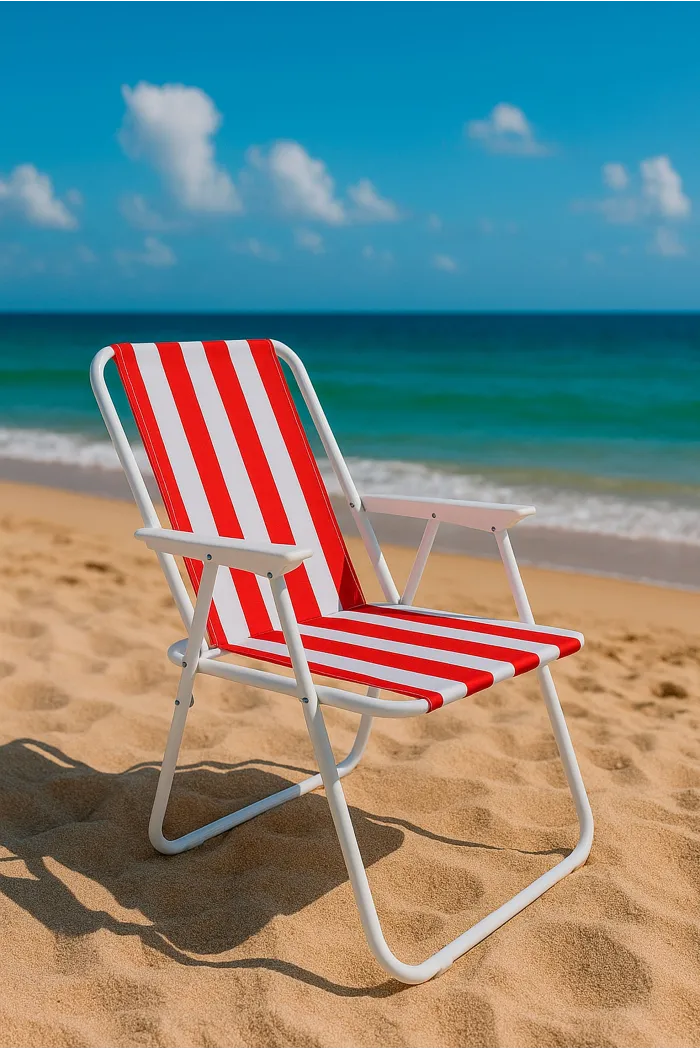 Silla de Playa Plegable - Rayas Rojas y Blancas - Metal 58x50x75 cm - Ideal para Playa, Piscina y Camping