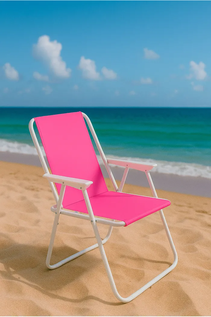 Silla de Playa Plegable - Color Fucsia - Metal 58x50x75 cm - Ideal para Playa, Piscina y Camping