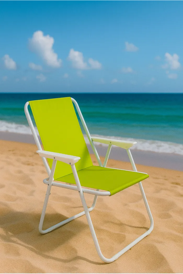 Silla de Playa Plegable - Color Pistacho - Metal 58x50x75 cm - Ideal para Playa, Piscina y Camping
