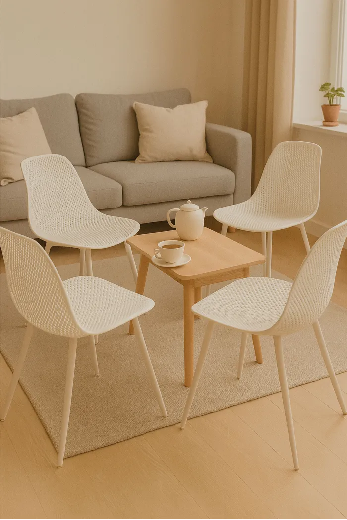 Silla de Comedor Moderna Blanca de Metal Con Respaldo Entramado