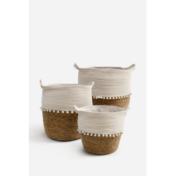 Set de 3 Cestos de Cuerda de Algodón y Enea con Asas
