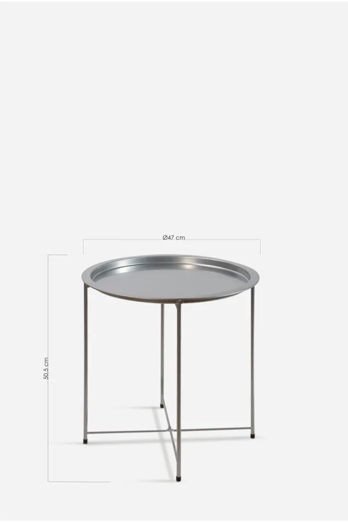 MESA DE METAL PLEGABLE REDONDA GRIS D.47X50,5 cm