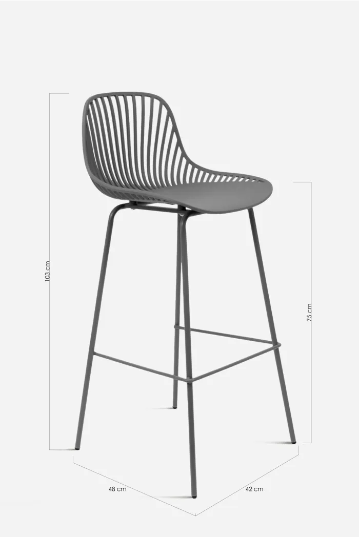 Taburete de cocina alto de polipropileno con respaldo