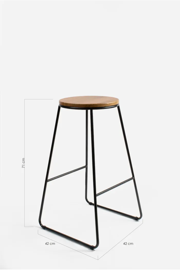 Taburete de madera y metal - Madera Natural