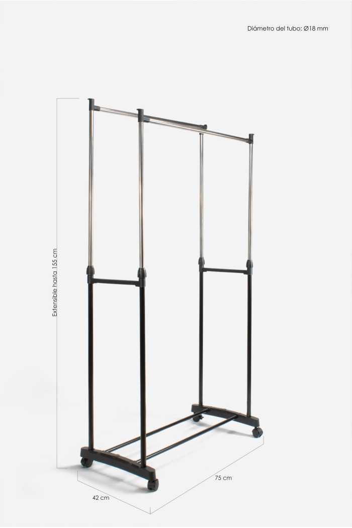 Perchero Extensible Ajustable de Metal Con Ruedas - Burro de Metal con Ruedas 80X43X90-160 cm