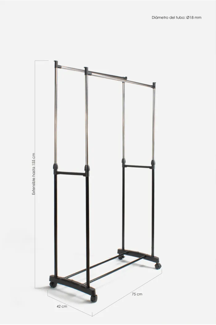Perchero Extensible Ajustable de Metal Con Ruedas - Burro de Metal con Ruedas 80X43X90-160 cm