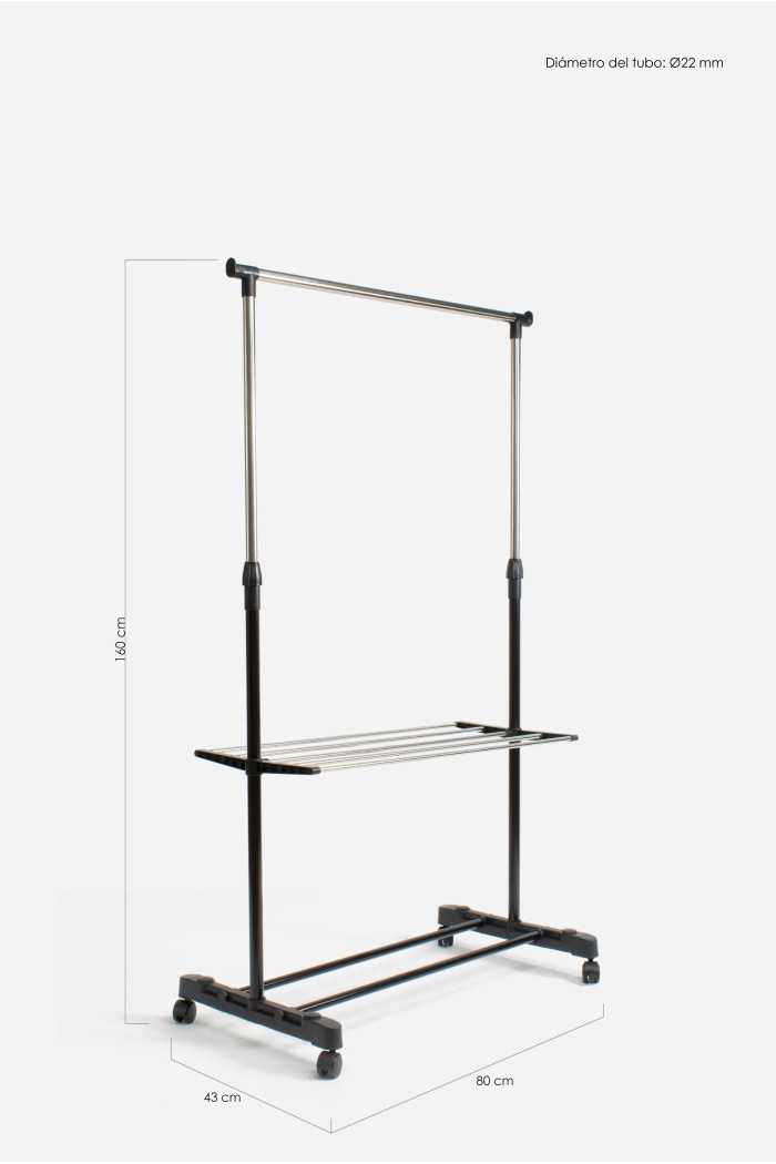 PERCHERO METAL AJUSTABLE C/PANTALONERO (TUBO 22mm) 80X43X160 cm