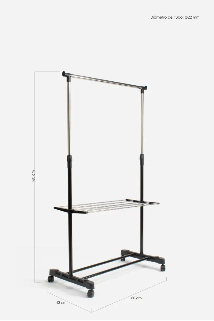 PERCHERO METAL AJUSTABLE C/PANTALONERO (TUBO 22mm) 80X43X160 cm