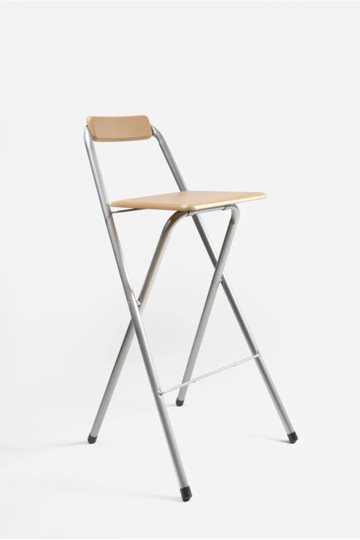 Taburete Alto Plegable Cuadrado Plateado con Madera Natural