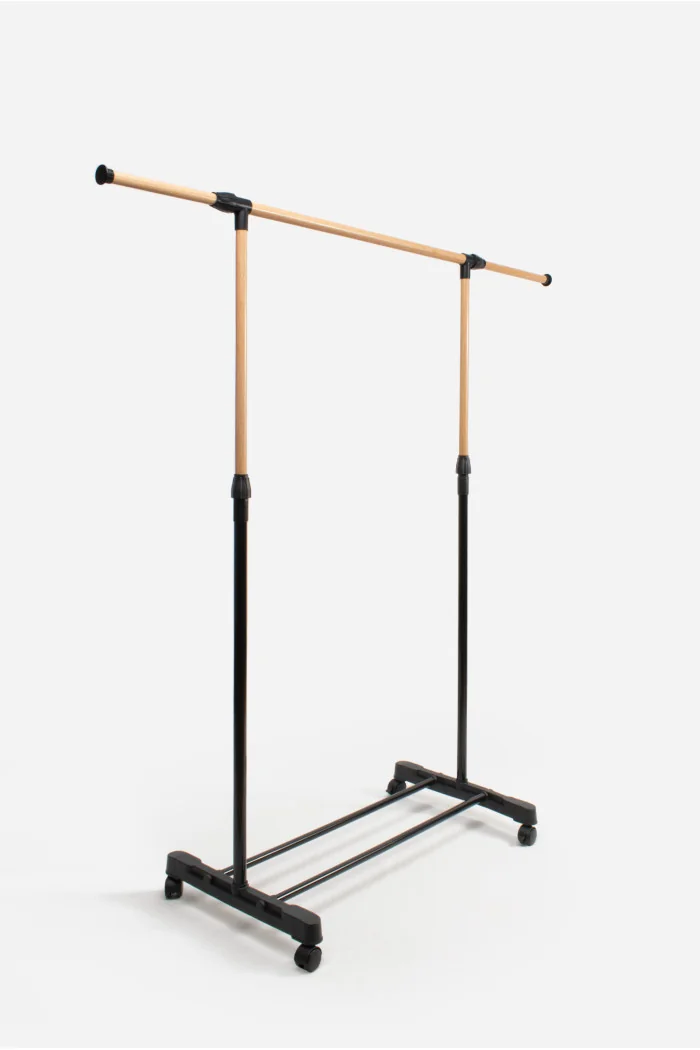 Perchero Burro de Metal e Imitación Bambú con Ruedas - Anchura Ajustable de 90 a 160 cm