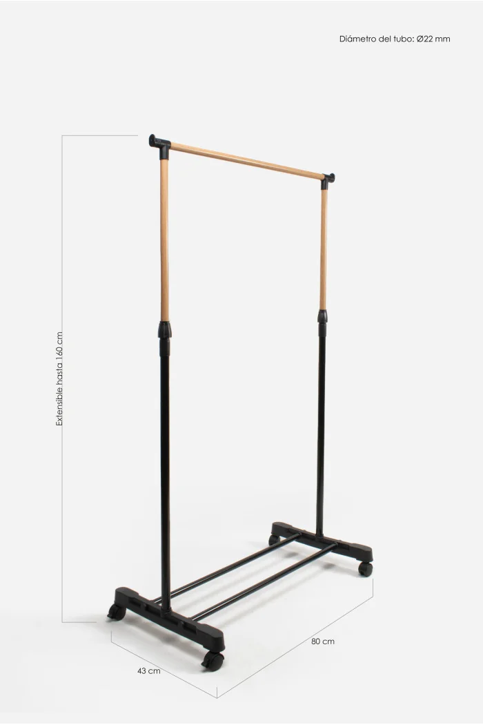 Perchero Burro de Metal e Imitación Bambú con Ruedas - Altura Ajustable de 90 a 160 cm