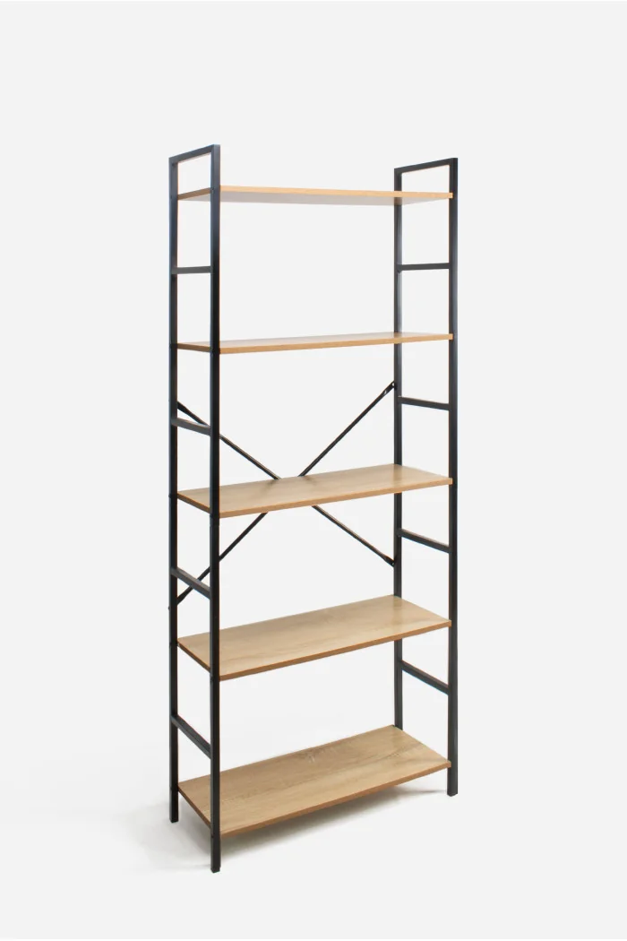 Estantería de Madera y Metal ─ Cinco Baldas 59x23,5x144cm