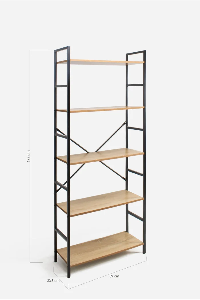 Estantería de Madera y Metal ─ Cinco Baldas 59x23,5x144cm
