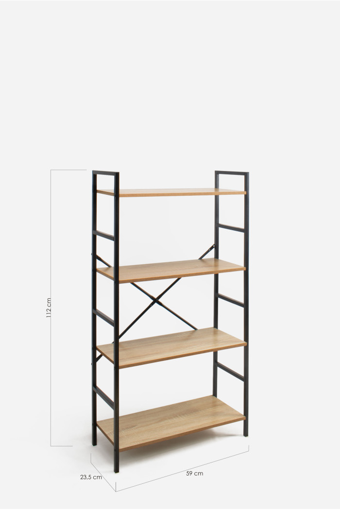 Estantería de Madera y Metal ─ Cuatro Baldas 59x23,5x112 cm