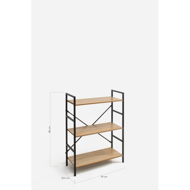 Estantería Industrial de Madera con Estructura de Metal Negra | 3 Baldas Medidas