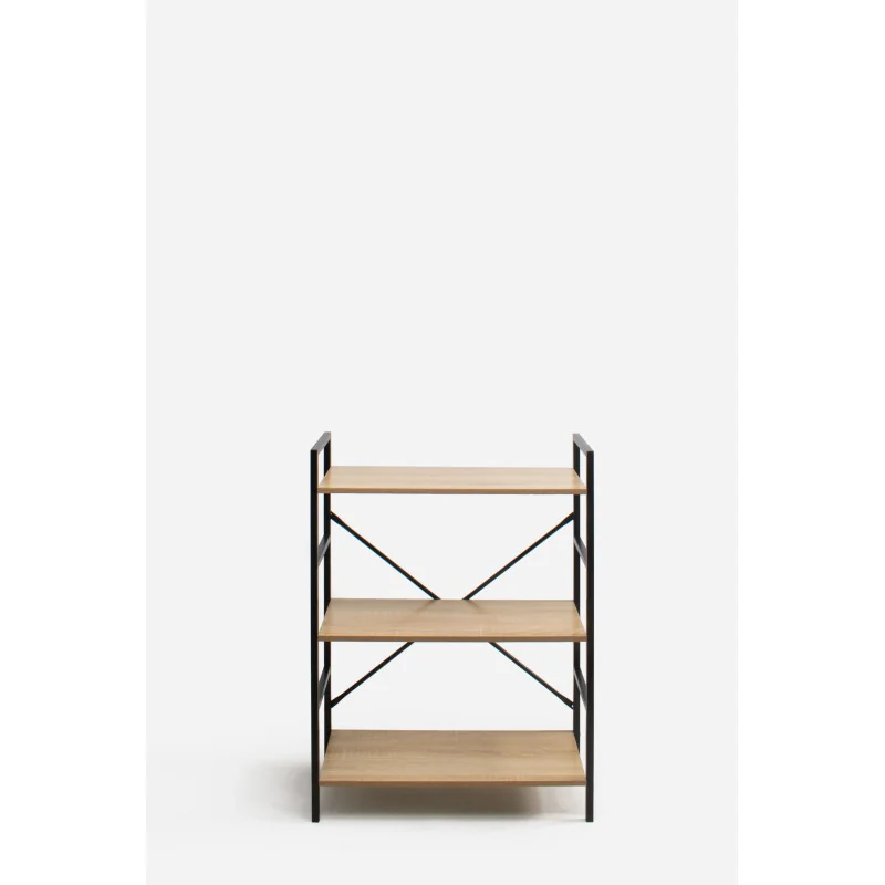 Estantería Industrial de Madera con Estructura de Metal Negra | 3 Baldas Frontal