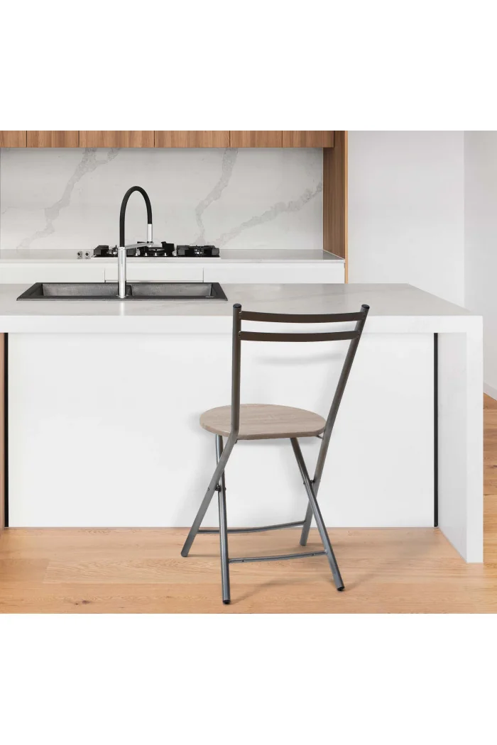 Silla de metal con base de madera - Plateado