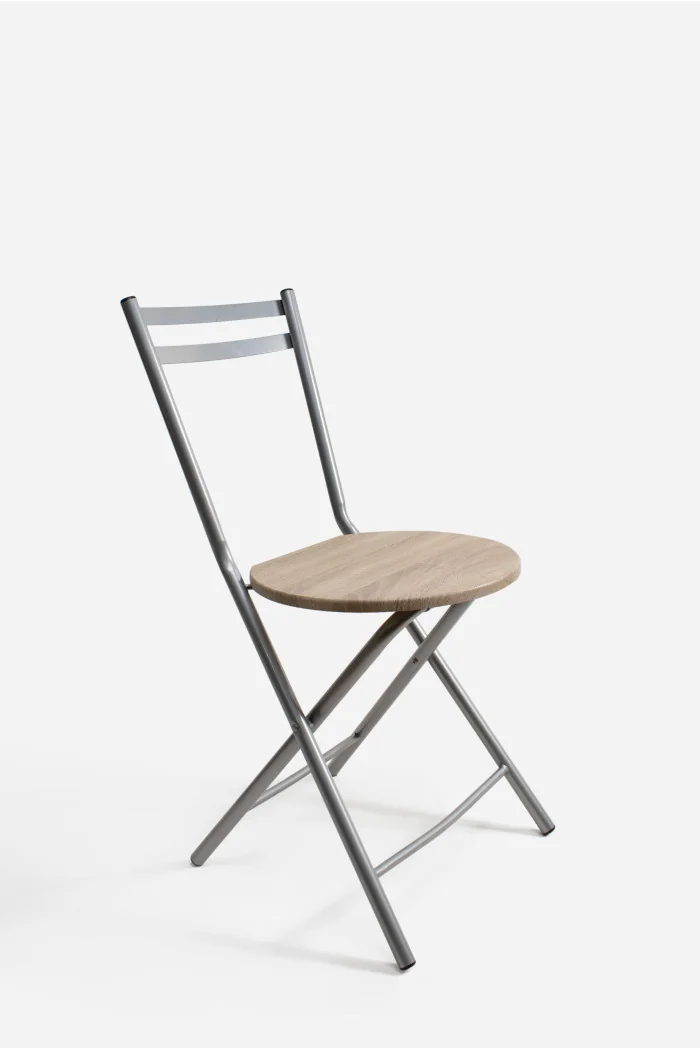 Silla de metal con base de madera - Plateado