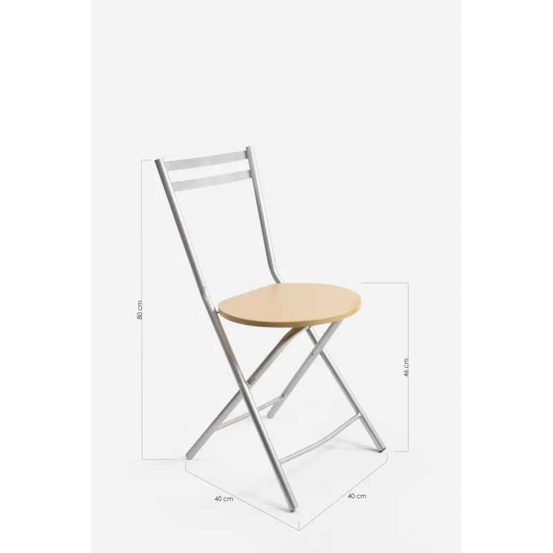 Silla de metal plegable con asiento de madera