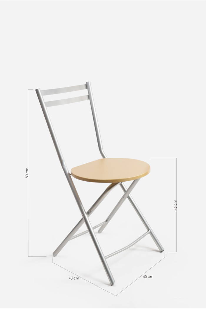 Silla de metal plegable con asiento de madera