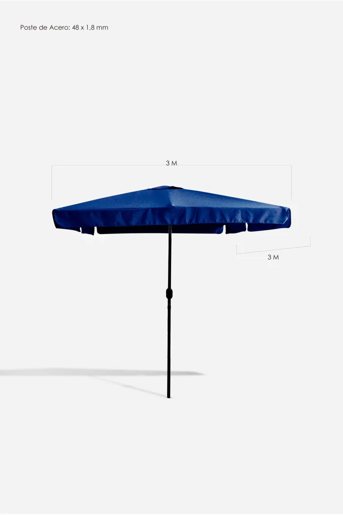 SOMBRILLA JARDÍN 3X3M AZUL - POSTE ACERO 48x1,2mm