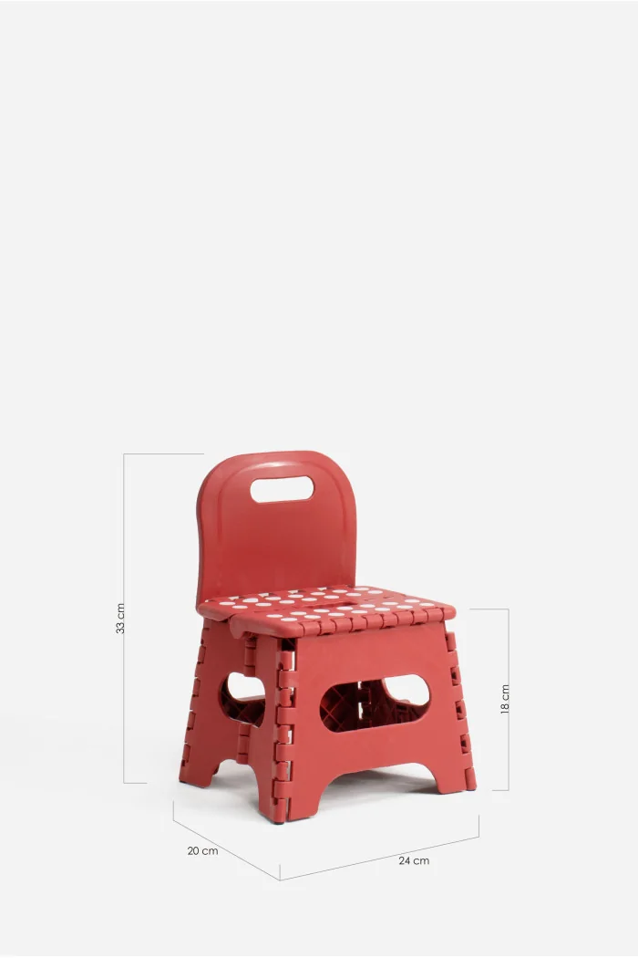 Taburete Plegable con Respaldo de PP Antideslizante 23x20x33 cm | Rojo Medidas