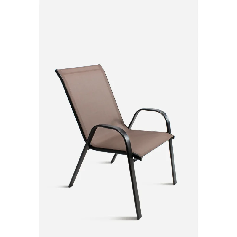 Silla de Metal con Asiento de PVC con Reposabrazos Timur 55x75x92 cm | Marrón/Negro