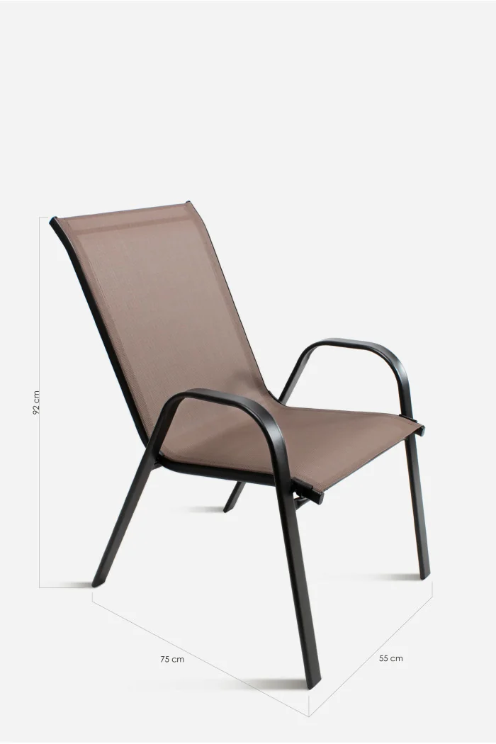 Silla de Metal con Asiento de PVC con Reposabrazos Timur 55x75x92 cm | Marrón/Negro Medidas