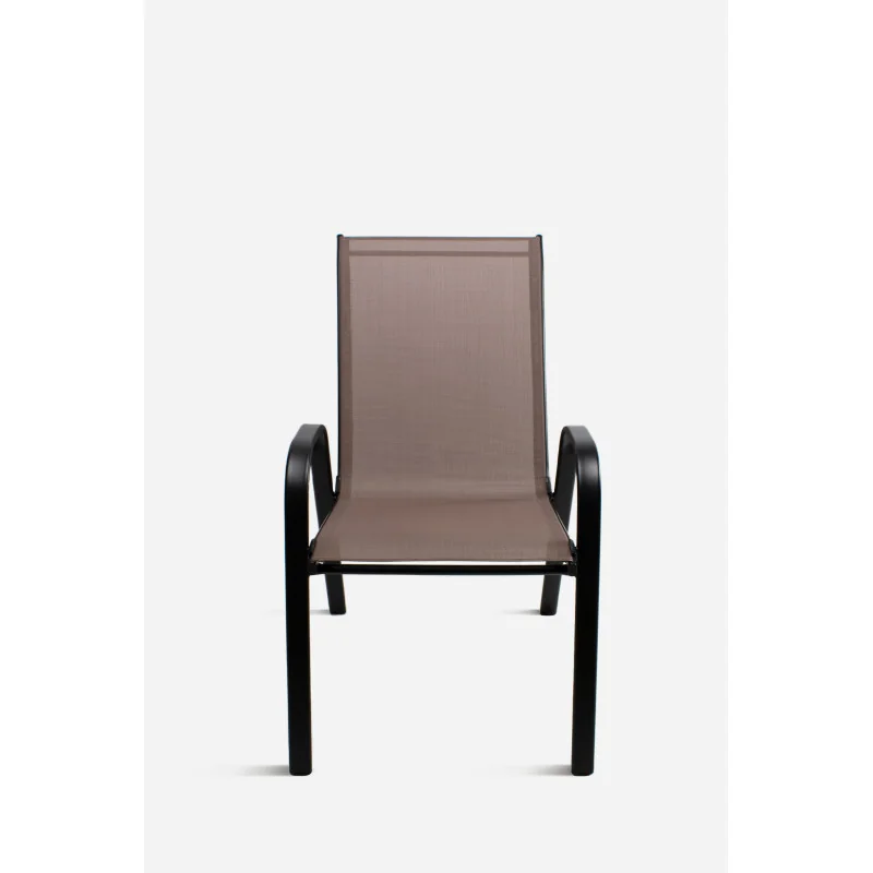 Silla de Metal con Asiento de PVC con Reposabrazos Timur 55x75x92 cm | Marrón/Negro Frontal