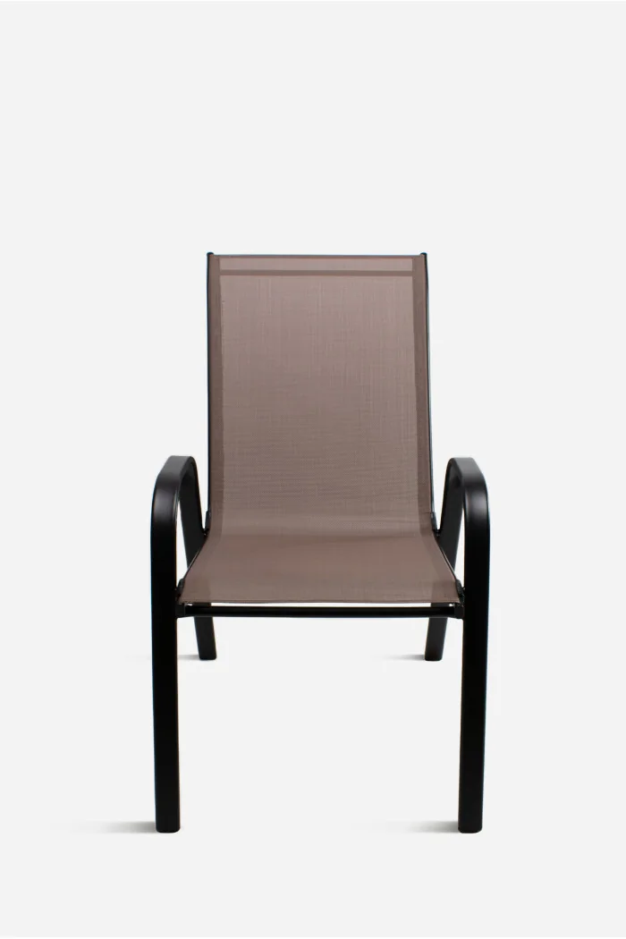 Silla de Metal con Asiento de PVC con Reposabrazos Timur 55x75x92 cm | Marrón/Negro Frontal
