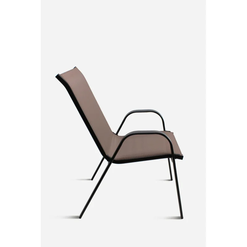 Silla de Metal con Asiento de PVC con Reposabrazos Timur 55x75x92 cm | Marrón/Negro Perfil