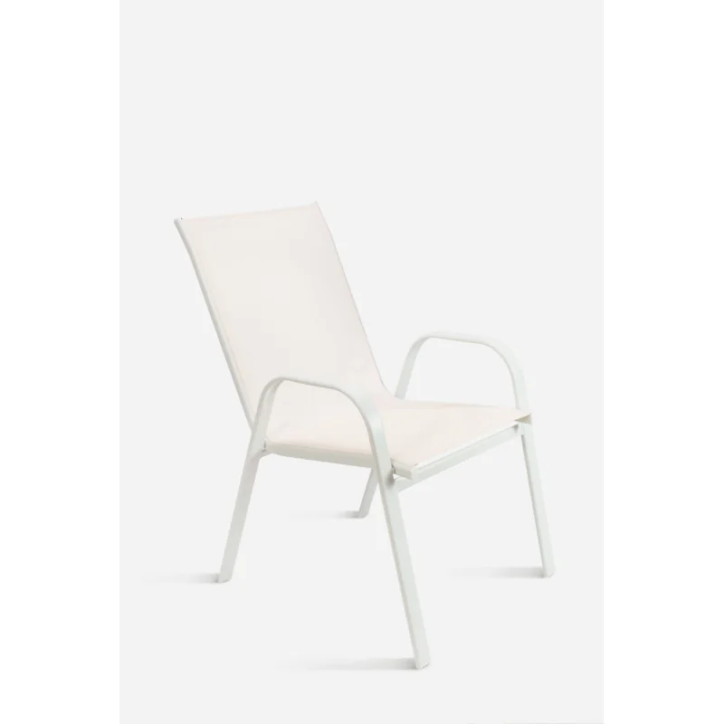 Silla de Metal con Asiento de PVC con Reposabrazos Timur 55x75x92 cm | Beige/Blanco